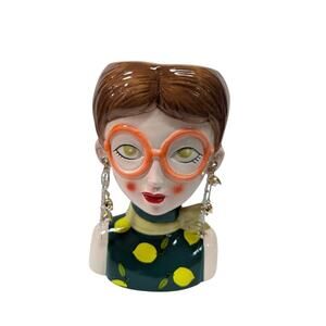 Large Ceramic Fruit lady headvase planter Multi 9" tall LEMON LUSH spectacles